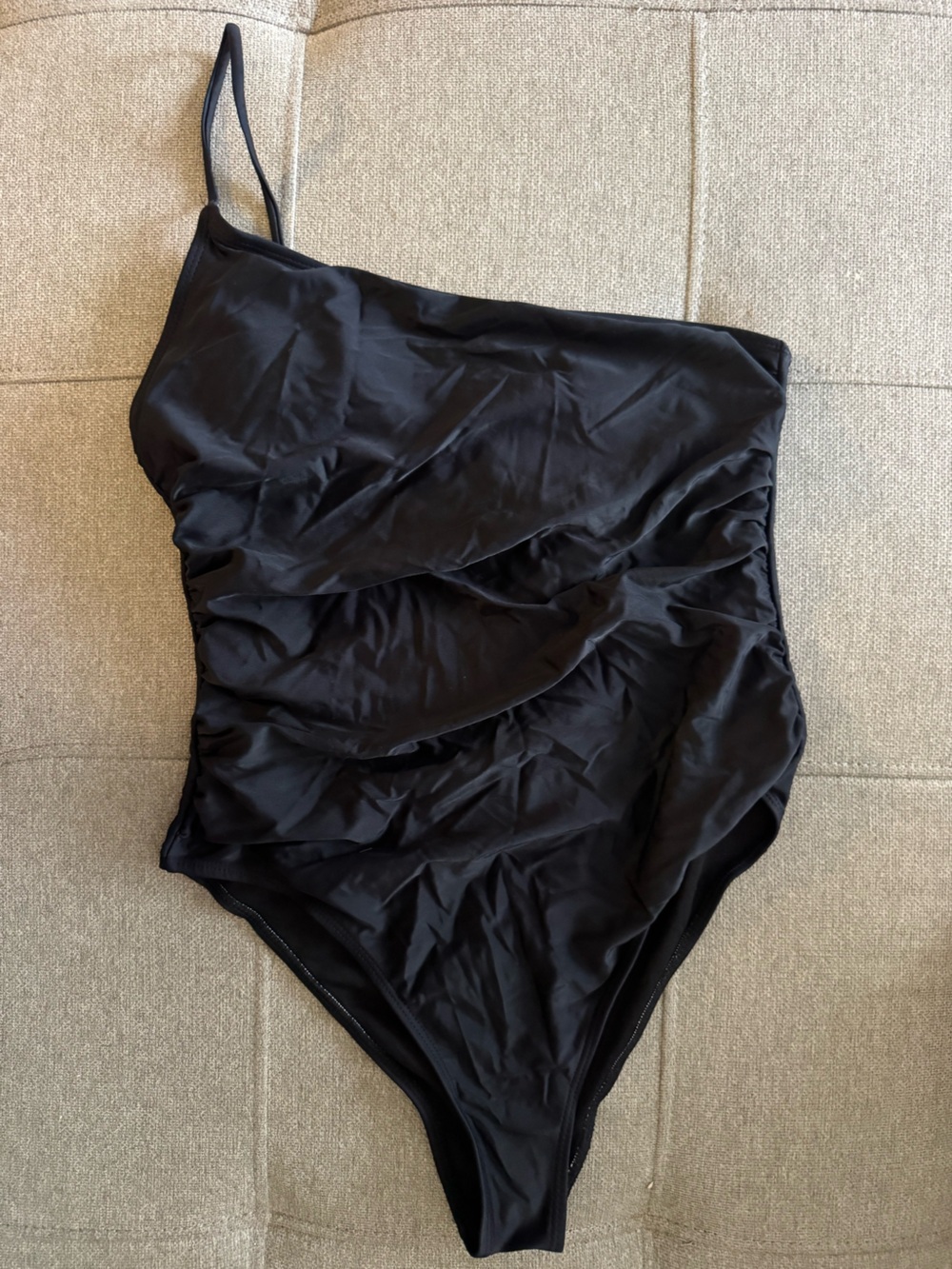 SHEIN Black One-Shoulder Ruched Swim One-Piece
